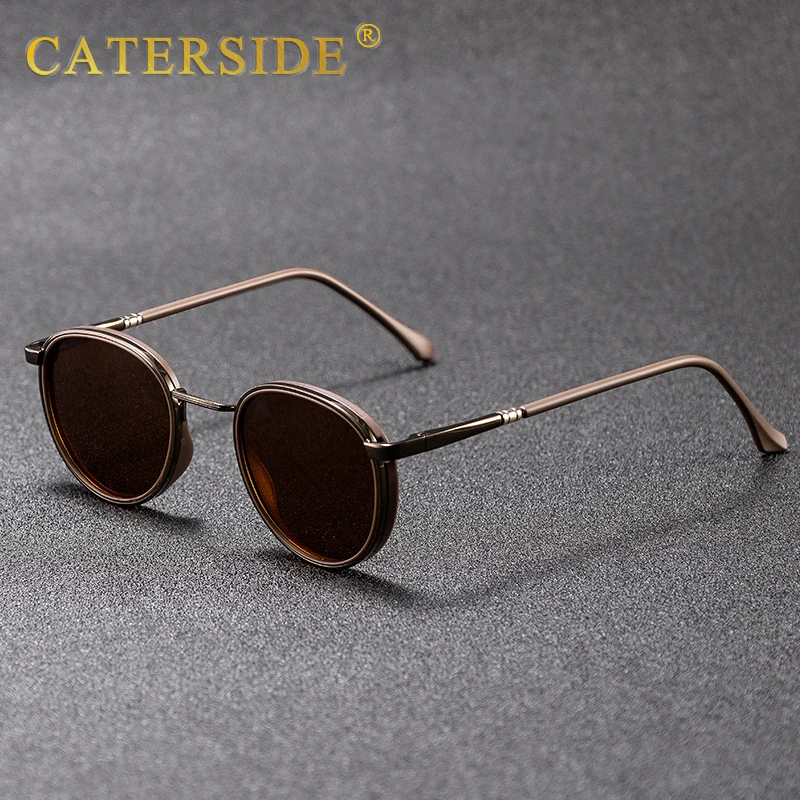 CATERSIDE Polarisierte runde Sonnenbrille für Herren, Hip-Hop-Stil, Metallrahmen, Federscharnier, Sonnenbrille für Damen, zum Fahren, Angeln, UV400 – Detail 6