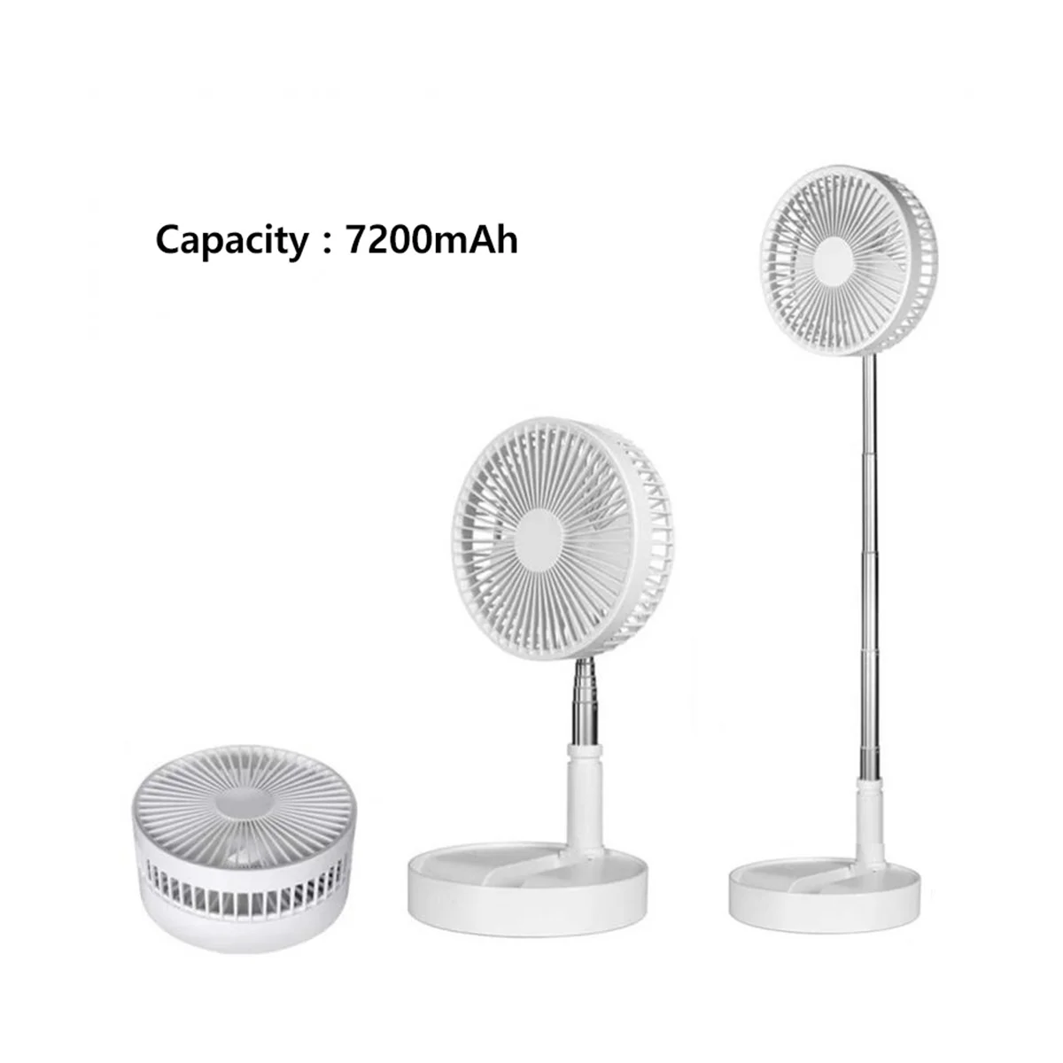 7200MAh مروحة محمولة قابلة للشحن مروحة تلسكوبية صغيرة قابلة للطي منخفضة الضوضاء مروحة تبريد كهربائية للمنزل في الهواء الطلق C-A59E