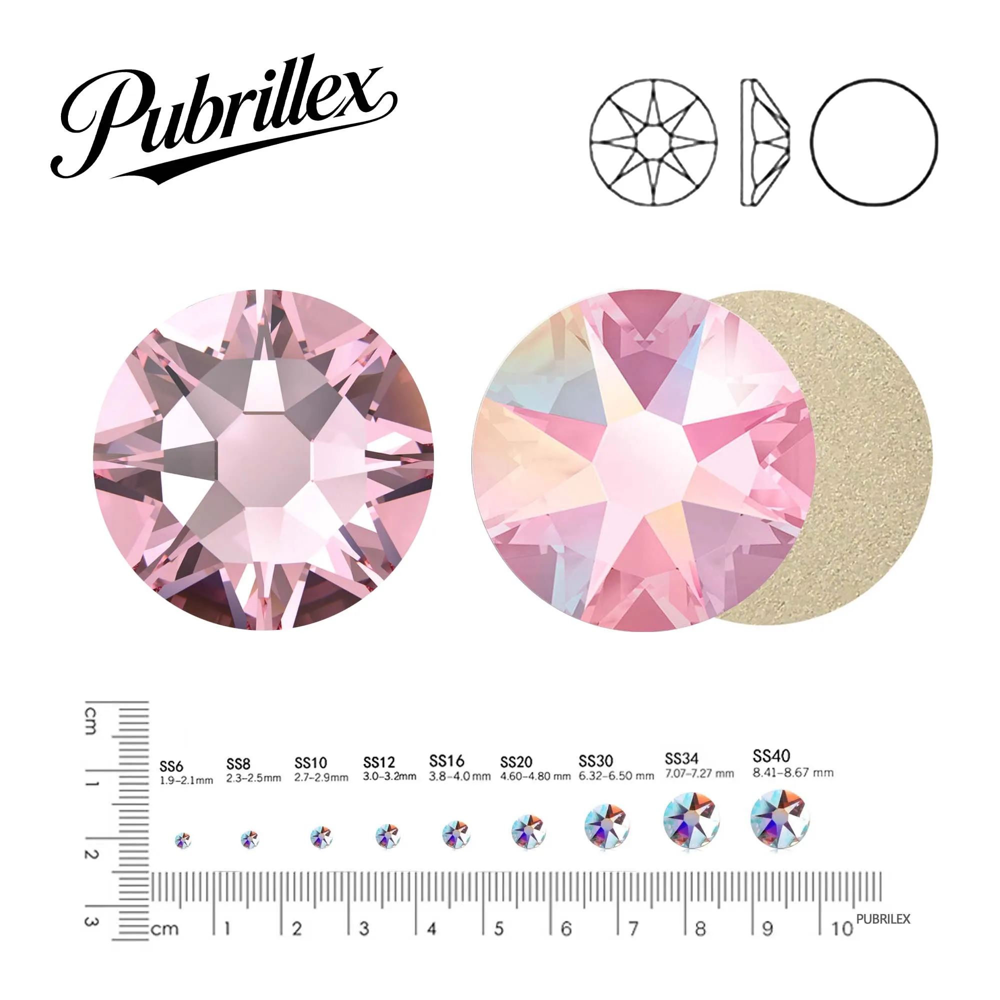 Hellrosa und Hellrosa AB Glas Strass 6A 2088 Strass-Kristalle mit flacher Rückseite für DIY-Bastelarbeiten, Nagelkunst, Kleidung und Textilien – Detail 2