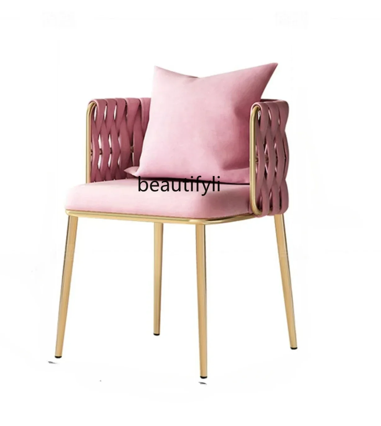 Home Dining Chair Pink Makeup Chair Light Luxury Bedroom Simple Dressing Table Stool Backrest Nail Scrubbing Chair