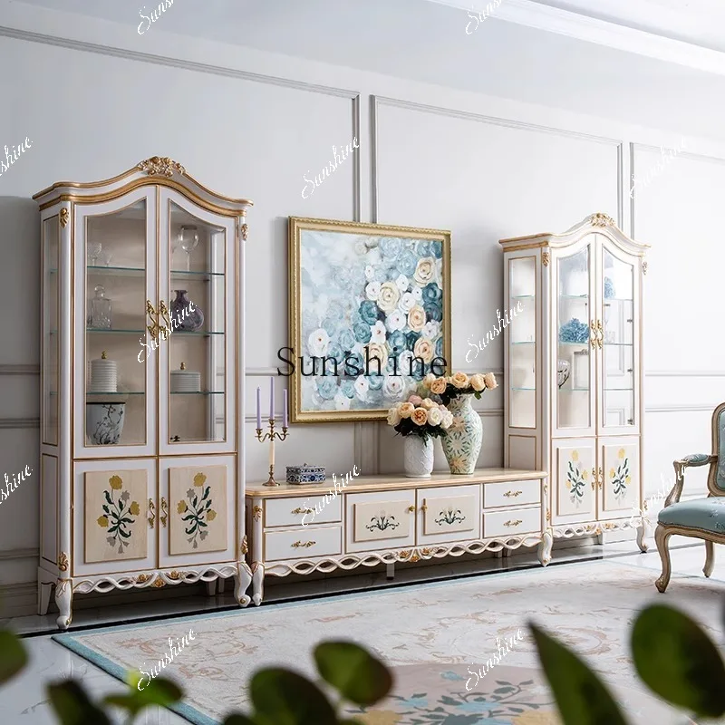 

TV cabinet American Mediterranean style apartment size living room solid wood FT