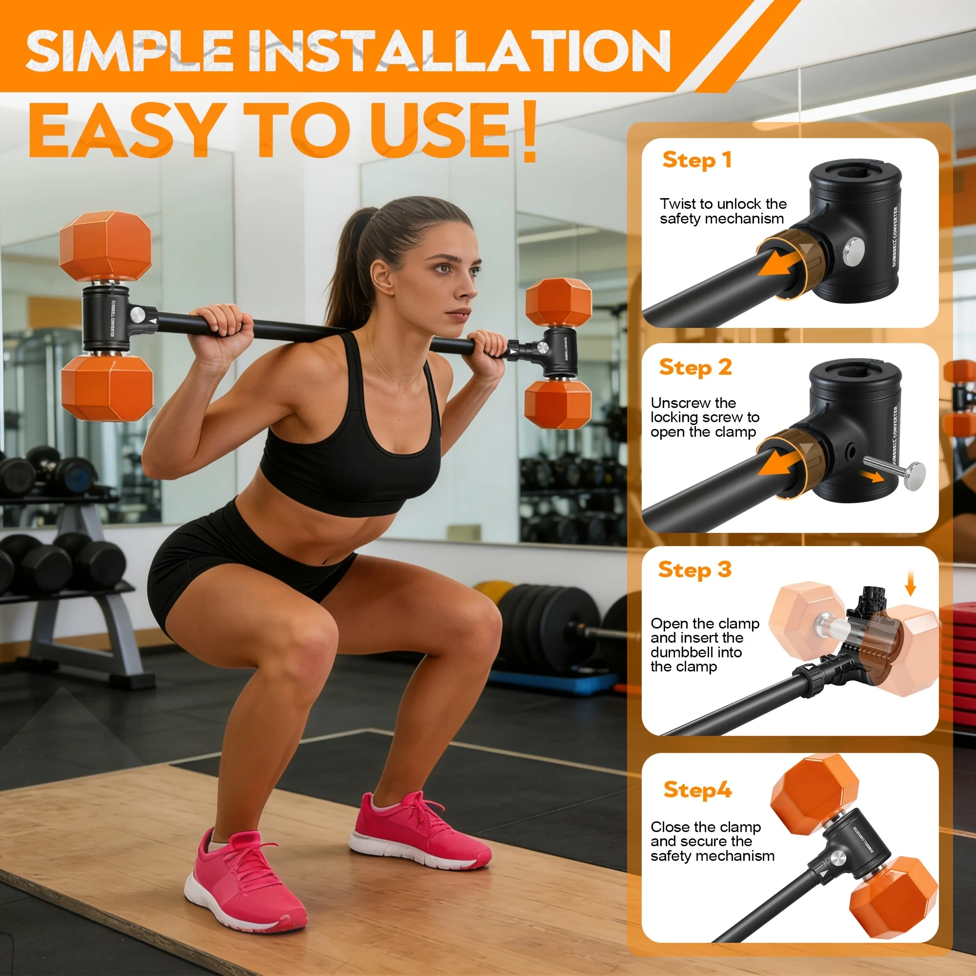 Dumbbell Converter - Converts dumbbells into barbell sets - Dumbbell bar, adjustable and up to 200 lb barbell for home fitness view 4