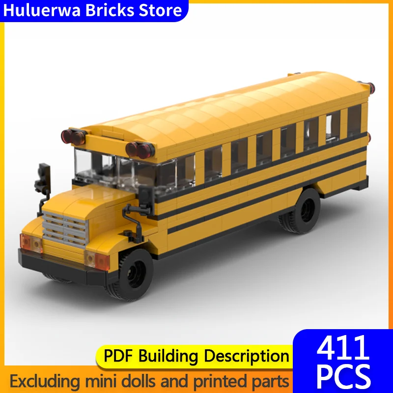 Modelo de coche urbano, ladrillos de construcción MOC, autobús escolar clásico, tecnología Modular, regalos de vacaciones para niños, juguetes para montar, traje