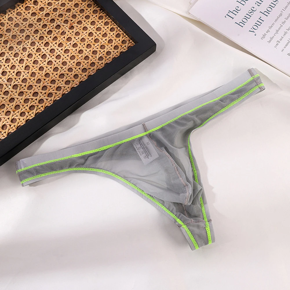 Mens See Through Mesh Low Waist Sexy Lingerie Ultra-Thin Thongs Briefs Breathable Underwear Breathable Underpants Men's Panties