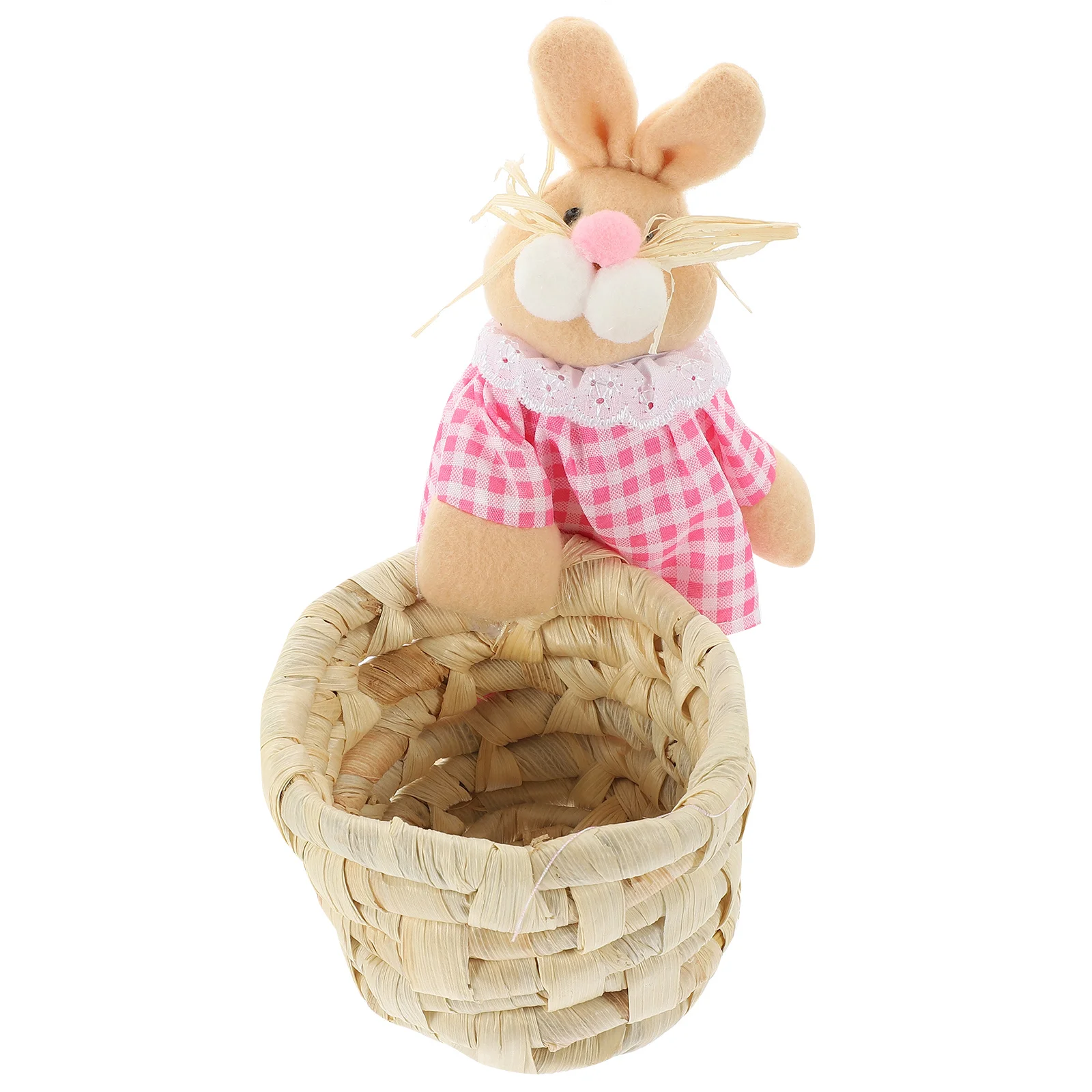 

Woven Rabbit Storage Basket Handmade Grass Corn Husk Organizer for Desk Shelf Bathroom Bedroom Decorative Pen Holder Key Pencil
