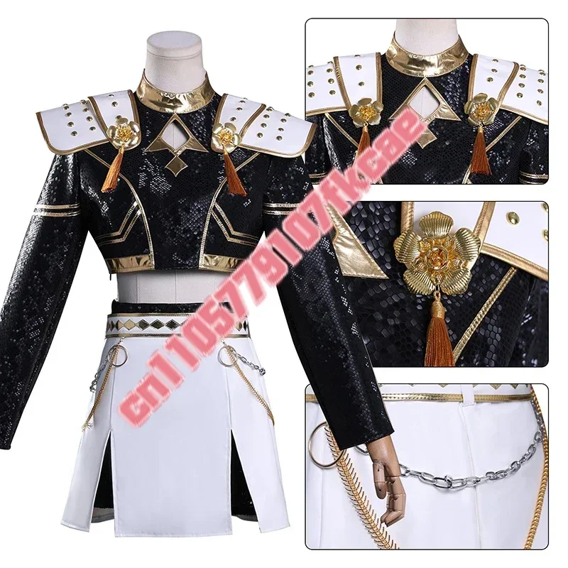 KPop Demon Hunters Cosplay Costume Wig Set - Black/Golden Rumi Zoey Mira Outfit for Girls Child Halloween Party Role-playing