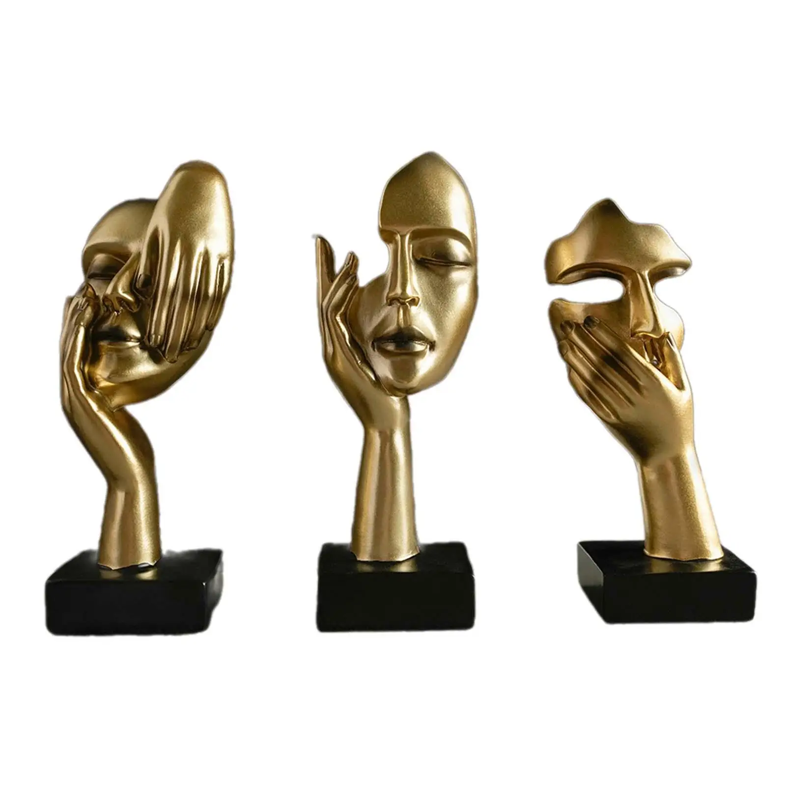3Pcs Thinker Statues Abstract Face Sculptures for Bookshelf Desk Home Decor