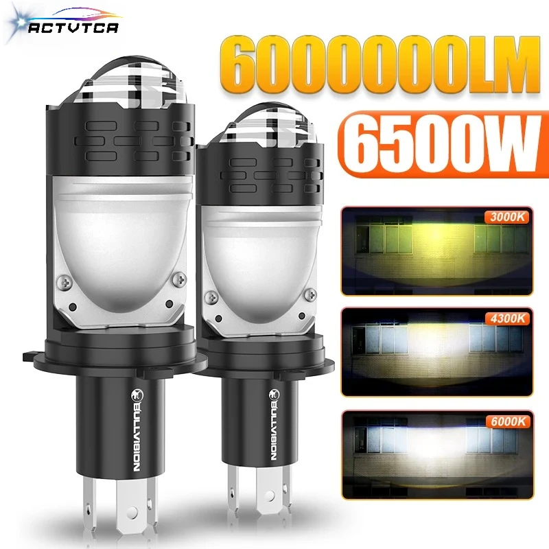 Mini H4/9003/HB2 Projector Lens LED Car Headlight Bulbs Canbus 3000K 4300K 6000K 6000000LM 6500W Auto Bulb Hi/Low Beam Fog Lamp