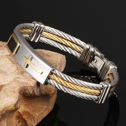 Pulsera de alambre de 3 filas para hombre, brazalete de acero inoxidable, regalos de moda