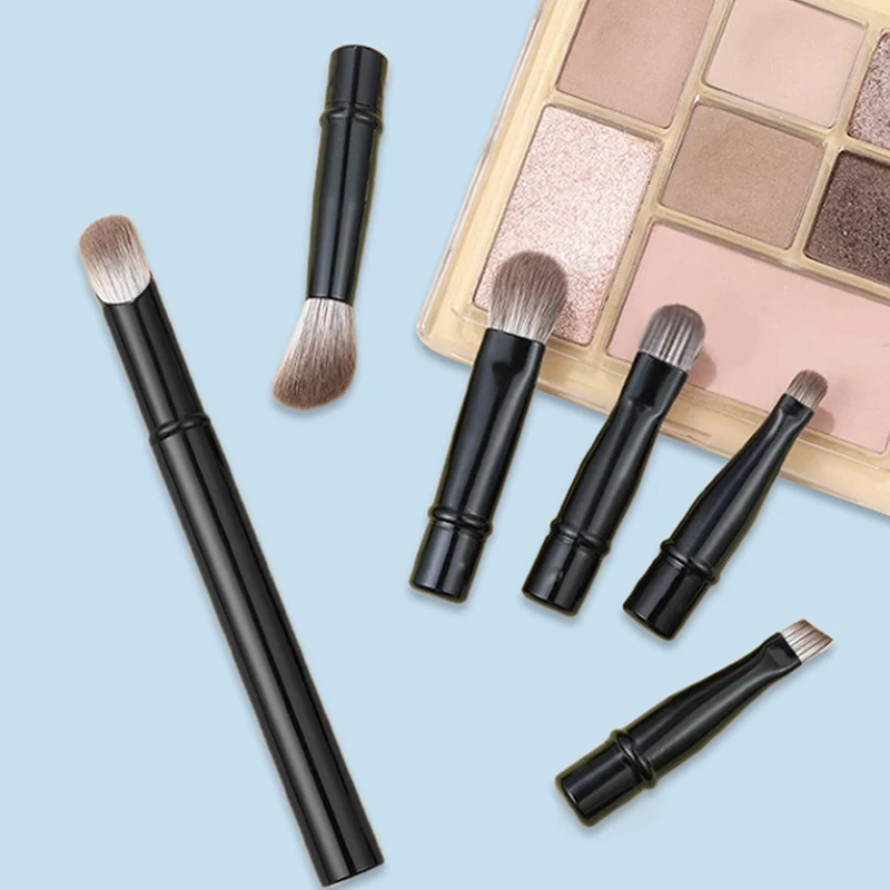 6-in-1 mini-make-upborstelset Cosmetische set Zacht haar Korte staaf Vervangbare opzetborstel Oogschaduw Concealer Reizen Complete set