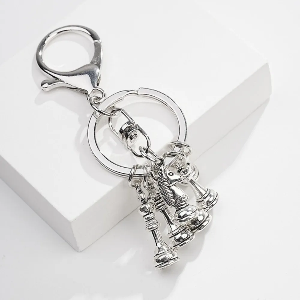 Alloy Chess Pendant Keyring Silver Gold 3D Chess Bag Charms Vintage Backpack Accessories Car Hanging Ornament Chess Lover
