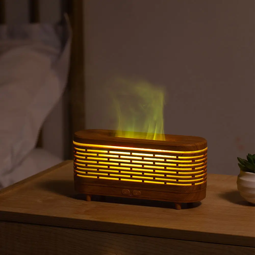 Desktop Garden Fence 3D Flame Humidifier 120ml USB Wood Grain Home Flame Aromatherapy