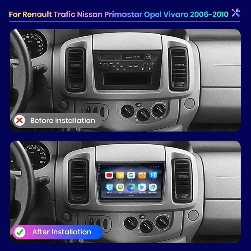 Para Renault Trafic Nissan Primastar Opel Vivaro 2006-2010 inalámbrico CarPlay Android Auto Radio de coche GPS WiFi 4G Multimedia estéreo 2