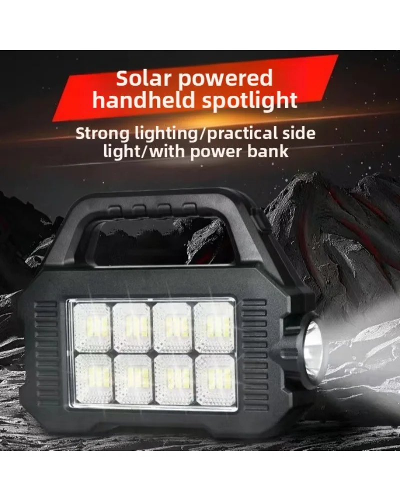 New Solar Handheld Searchlight Outdoor Portable Super Bright LED Flashlight USB Rechargeable Long Battery Life Work Light