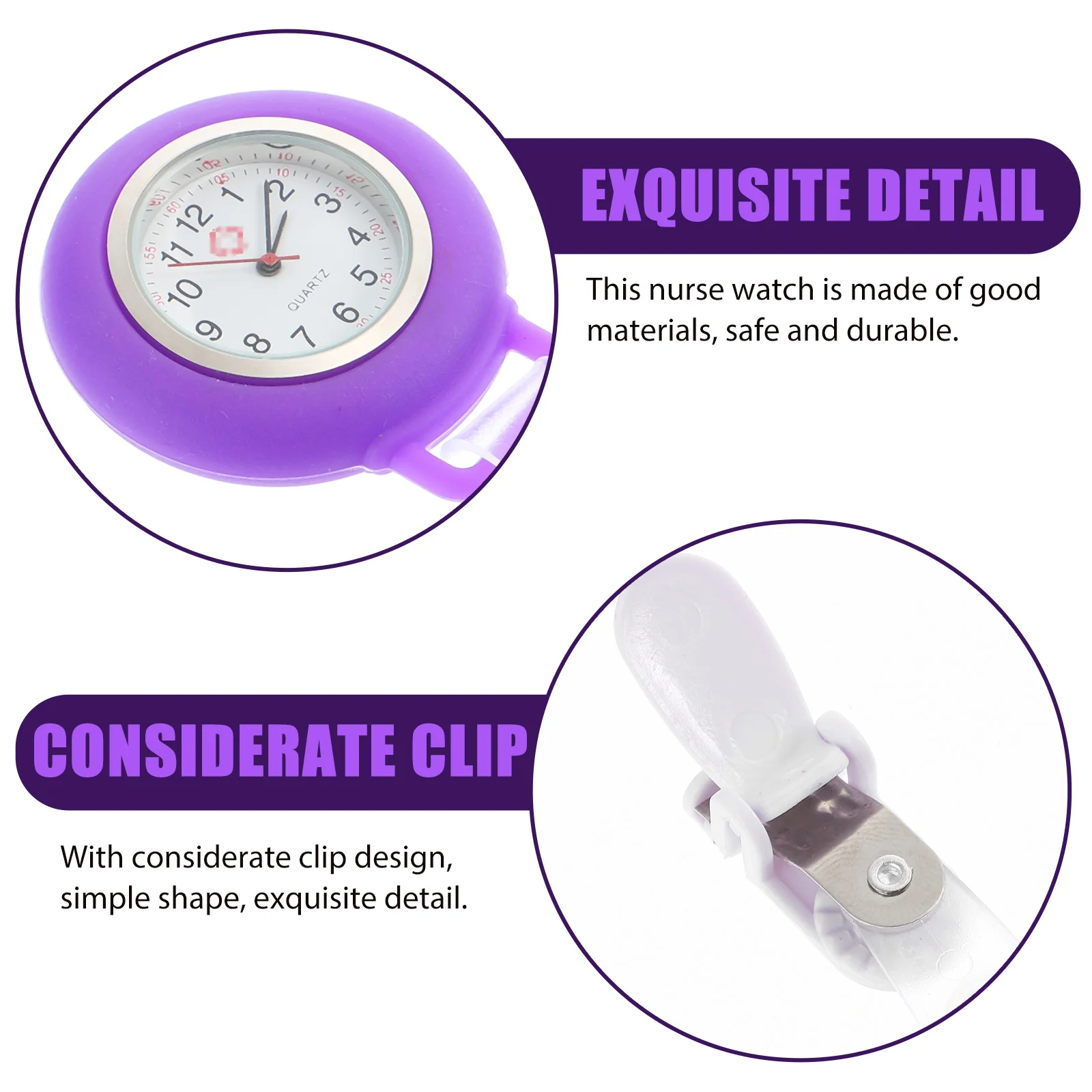 

Sports Breast Watch Clip Miss Digital Clock Cover Glass Purple Nurse Nursing Watches for Women