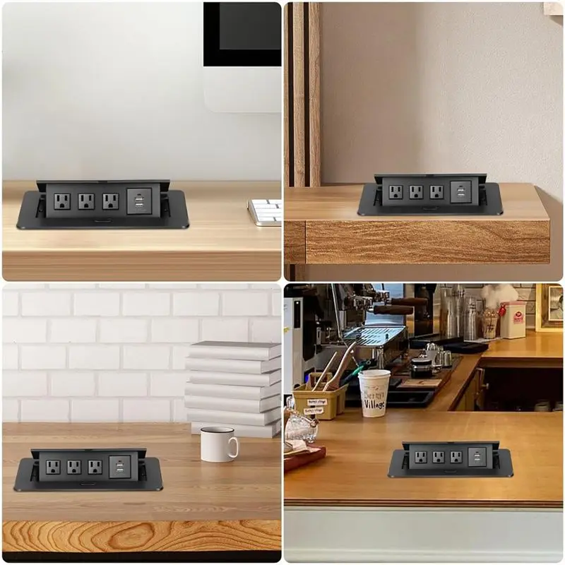 HHTL Embedded Power Strip -Up Multi-Function Socket 3-Seat 2-Port US Standard Socket Waterproof