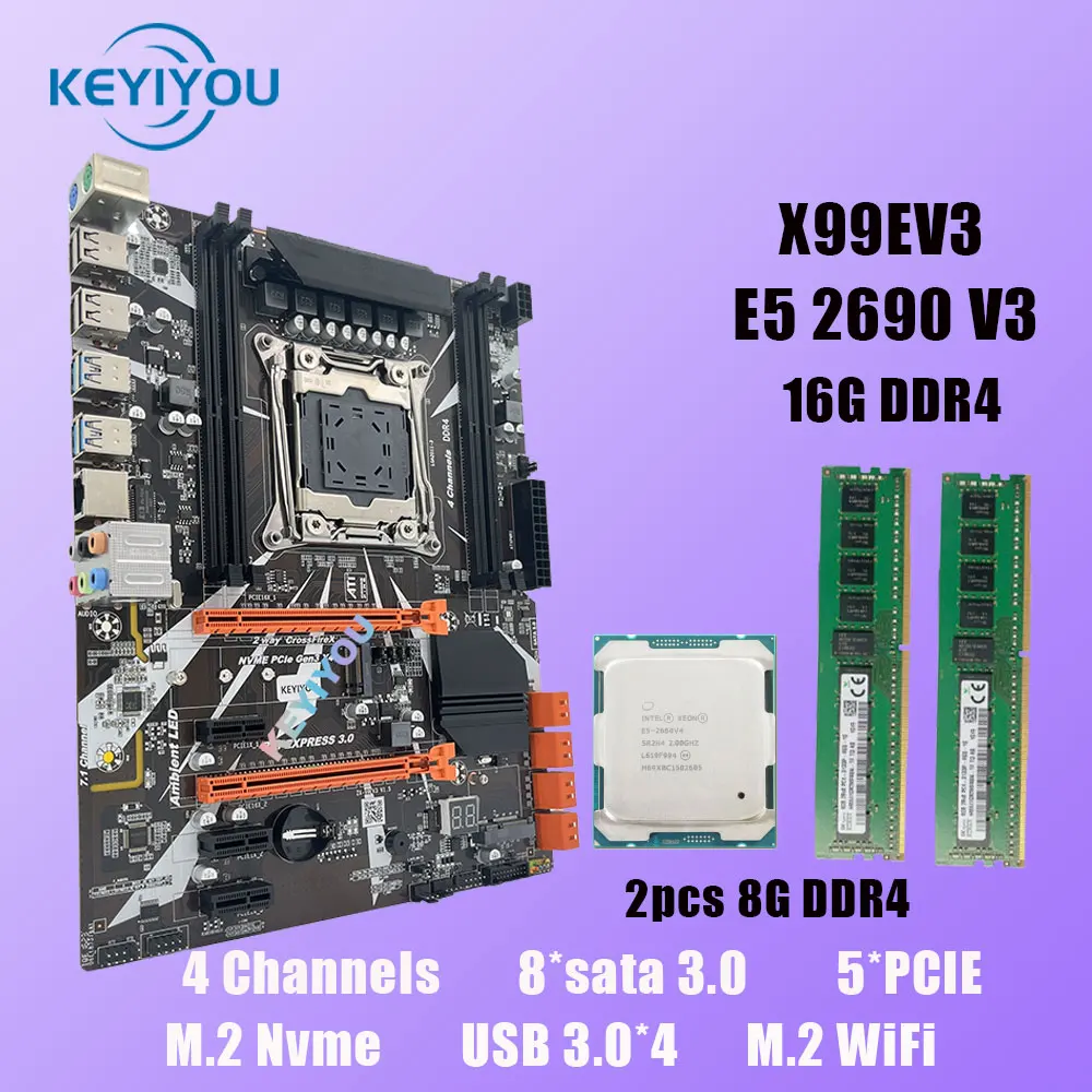 

Комплект материнской платы KEYIYOU X99EV3 с E5 2683 V4 2690 V3 2686 V4 2699 V3 DDR4 RAM Поддержка M.2 WiFi для серверного игрового комплекта