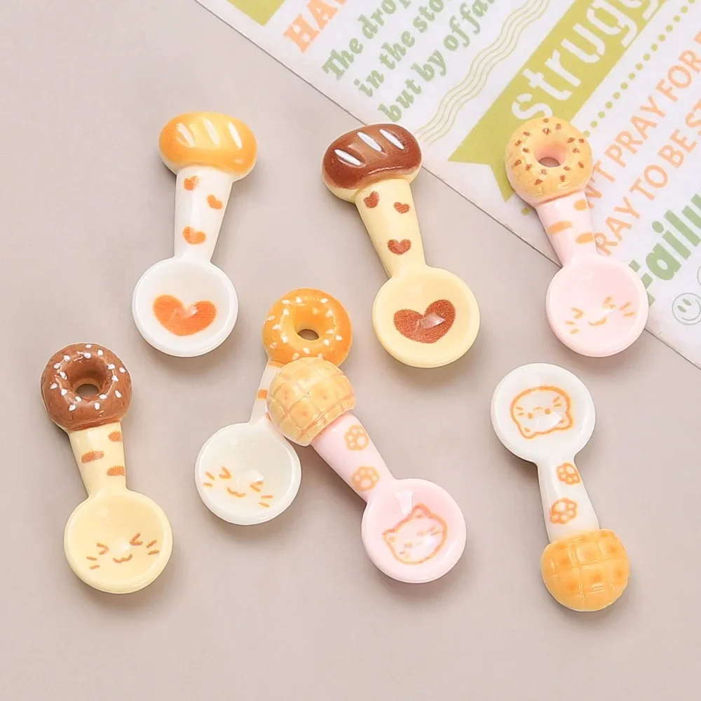 10/20/30PCS Random Bread Heart Spoon Resin Charms Pink White Beige Cat Heart Smiley DIY Craft Accessories