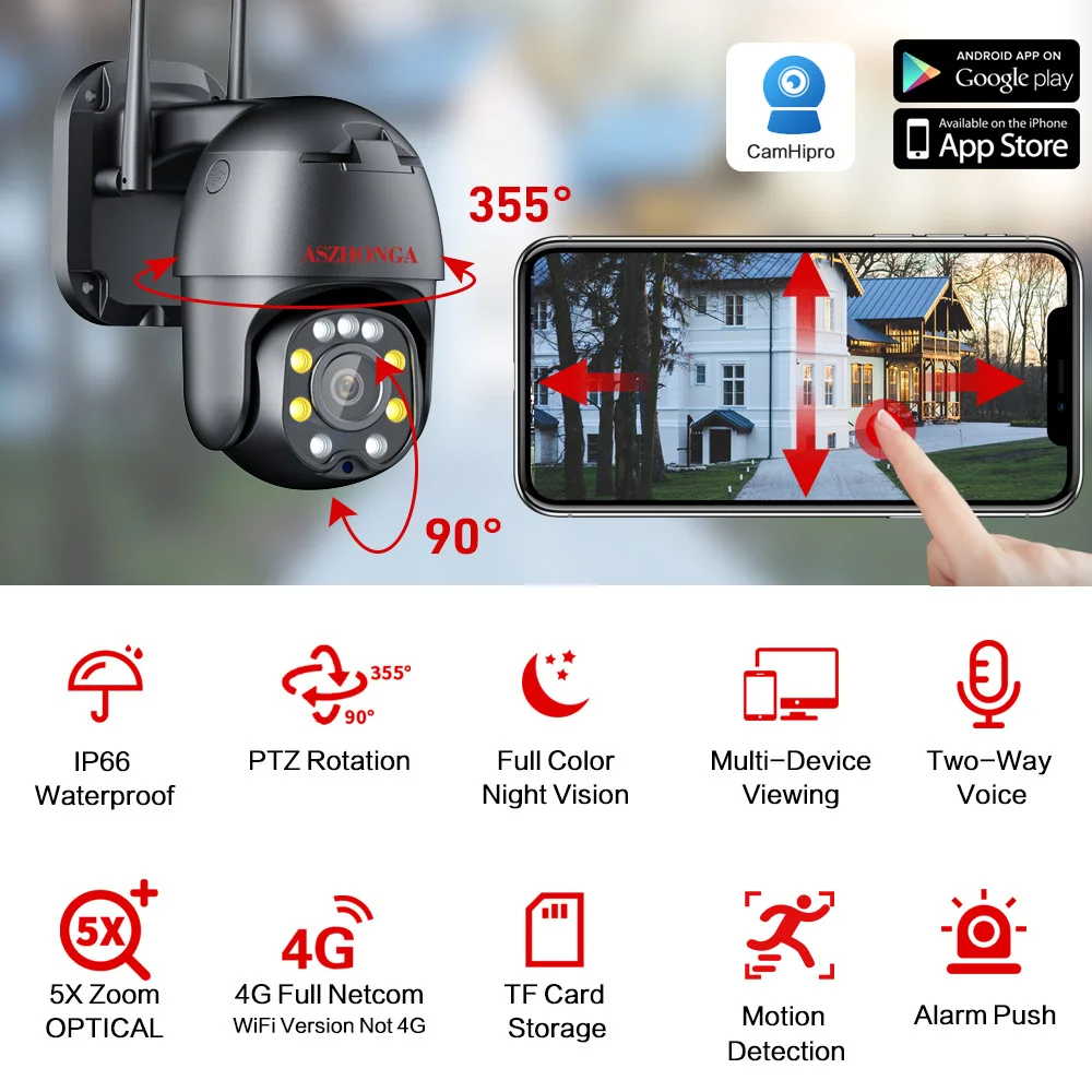 2PCS 5MP 4G Security IP Camera PTZ HD 5X Zoom Outdoor Wireless WIFI Surveillance Camera AI Human Detect Auto Tracking Smart Home