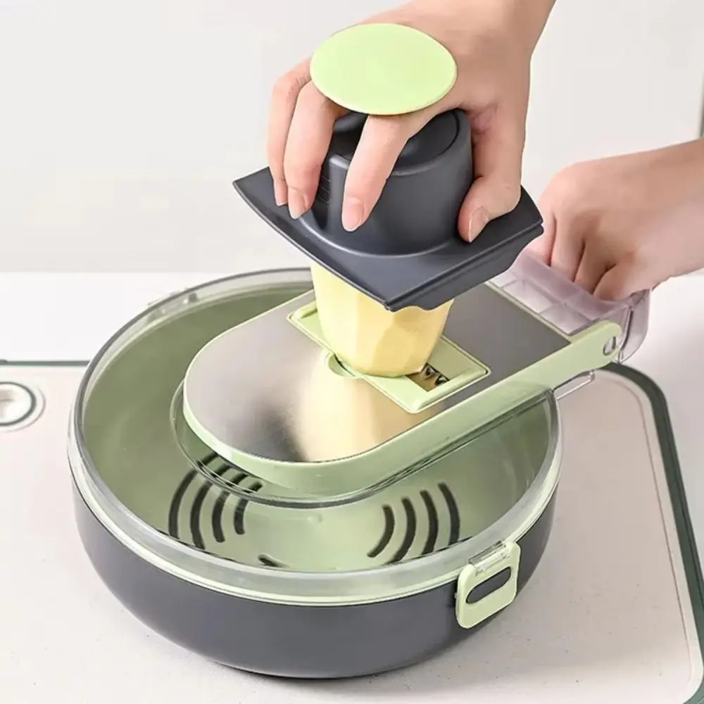 Stainless Steel Multifunctional Vegetable Cutter Hand Guard with Drain Basket Vegetable Chopper Multi Accessory Manual