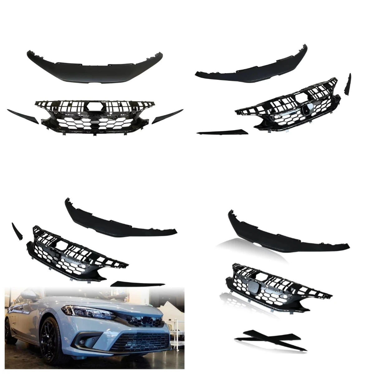 

Stlf ILEISUOI Modified Hatchback ABS Glossy Black SI Front Mesh Grille With Upper Cover For 11th Civic 21+