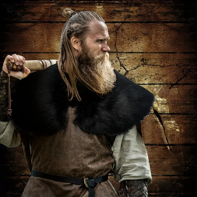 

Зимний воротник из искусственного меха, плащ короля-воина, винтажная меховая шаль для ролевых игр, средневековые унисекс костюмы для косплея на Хэллоуин