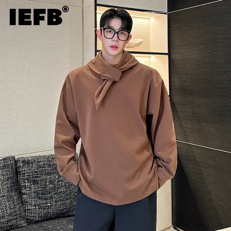 IEFB New Trendy Men's Sweatshirt Casual Turn-down Collar Solid Color Pullover Loose Male Clothing Korean Style Top Autumn 9C7771