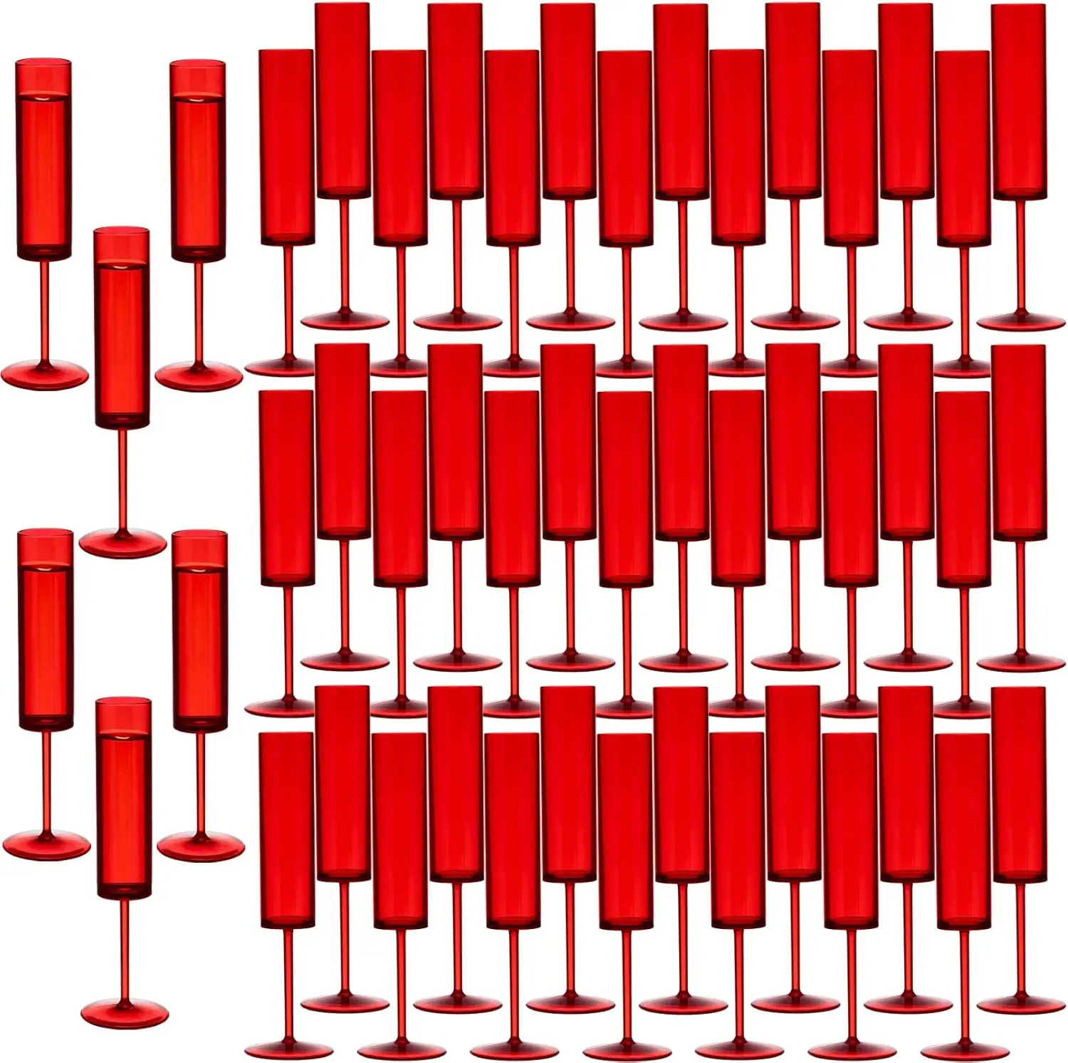 

Red Plastic Champagne Flutes, 48 Pcs Shatterproof Reusable High Clear Champagne Glasses, 6 oz Acrylic Unbreakable Elegan