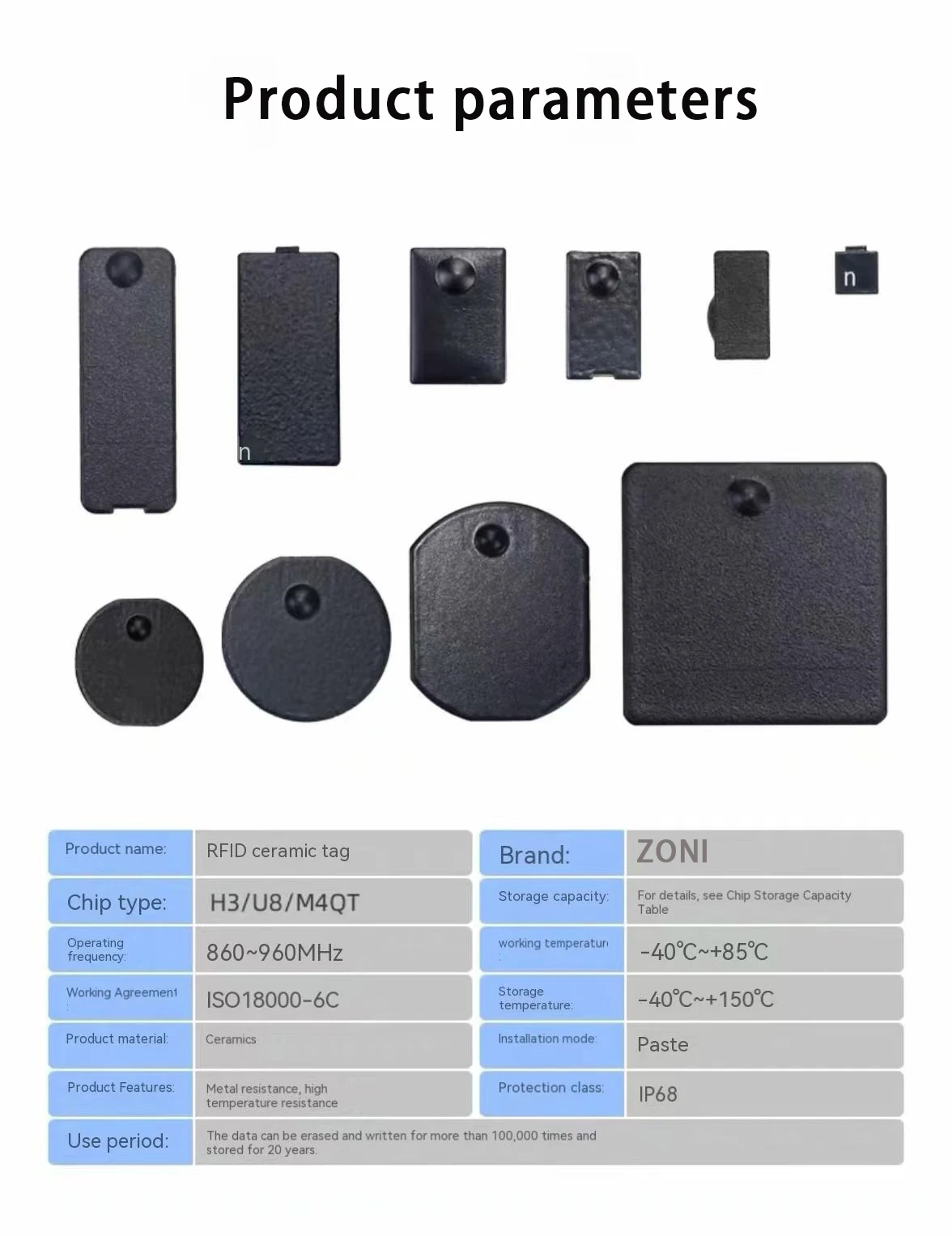 10PCS RFID UHF Anti Metal Ceramic Tag, High-temperature-resistant electronic tags ISO18000-6C RFID tag 860-960MHz High Quality