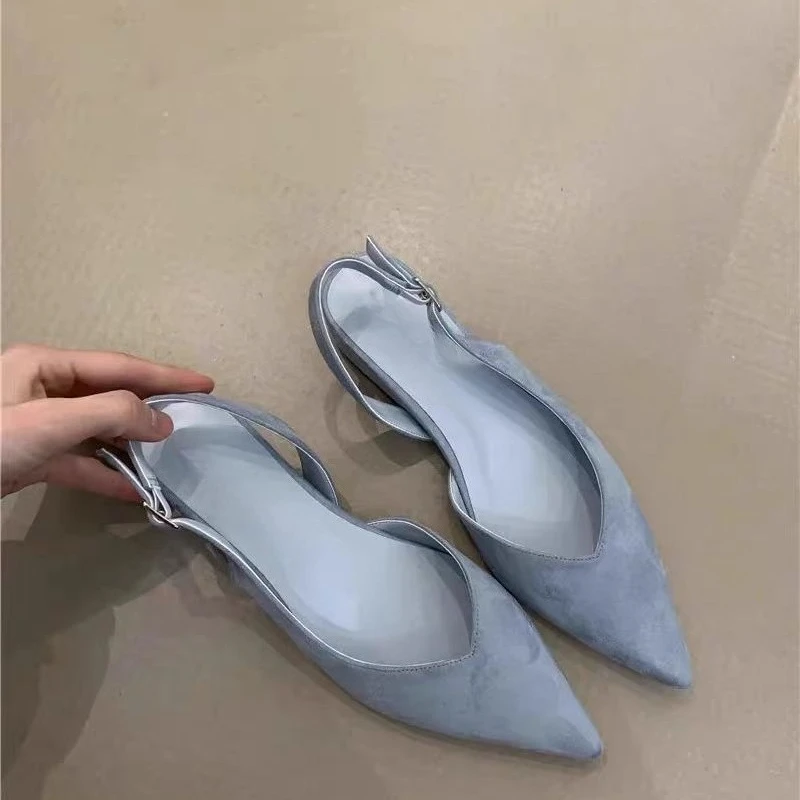 Sandalias de tacón bajo cuadrado con punta fina para mujer, elegantes, tipo slingback, para banquetes y fiestas, modelo 2026