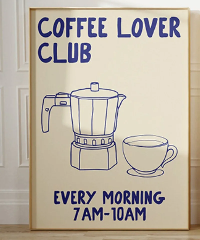 Hand Drawn Kitchen Moka Pot Coffee Pasta Lover Wine and Cheese Food Print Wall Art Canvas Painting Poster Living Room Home Decor