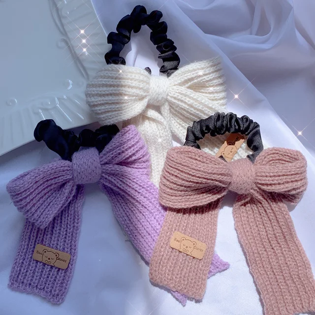 Cukierkowy kolor Bowknot dzianinowe opaski do włosów spinki do włosów dziewczyny dzieci gumki do włosów gumka uchwyt na kucyk akcesoria do włosów