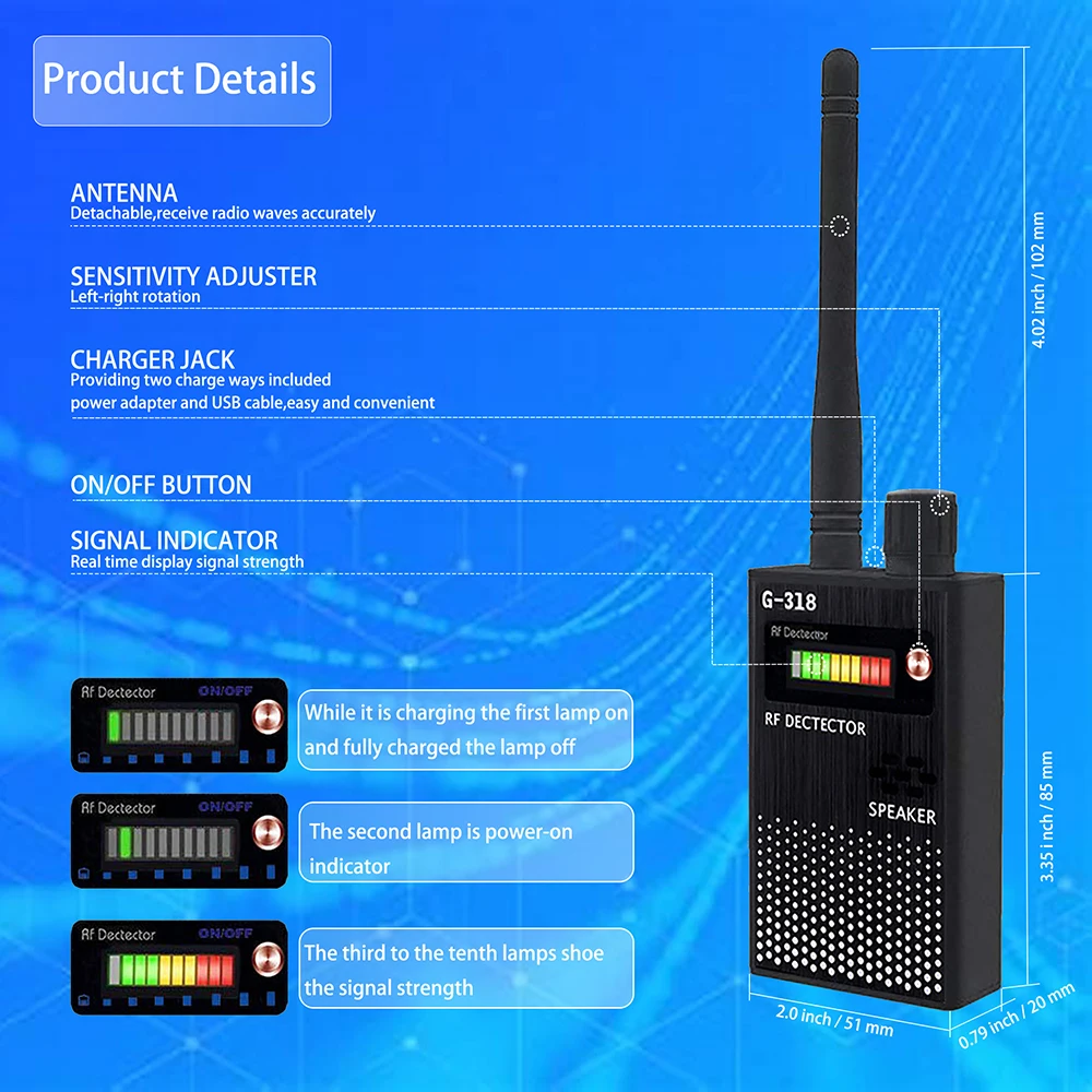 G318 RF Signal Detector Wireless Monitoring Equipment Positioning System Tracker Detection Interfere Signal Blocker