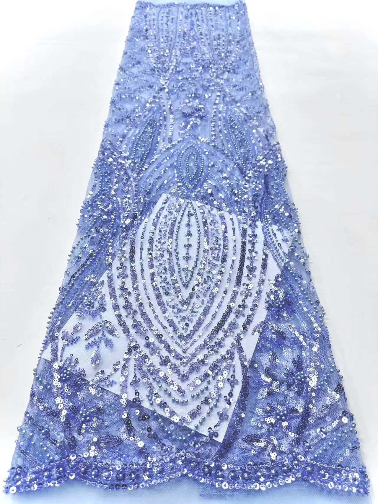 

Sky Blue Nigerian Lace Fabric 2025 High Quality Sequin Beaded Lace Fabric Luxury Embroidered Tulle Lace Trim Party Dress W711-1