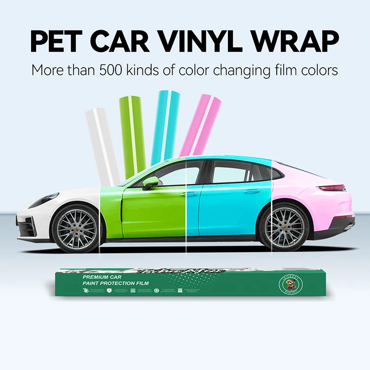 2025 Hight Kwaliteit 1.52X17 M Luchtbel Gratis Rekbaar PET Metallic Esdoornblad Geel Wraps Sticker Car Wrapping film