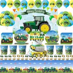 Green Tractor Birthday Party Decoration Disposable Tableware Plate Cup Tablecloth Truck Balloon Baby Shower Kids Party Supplies