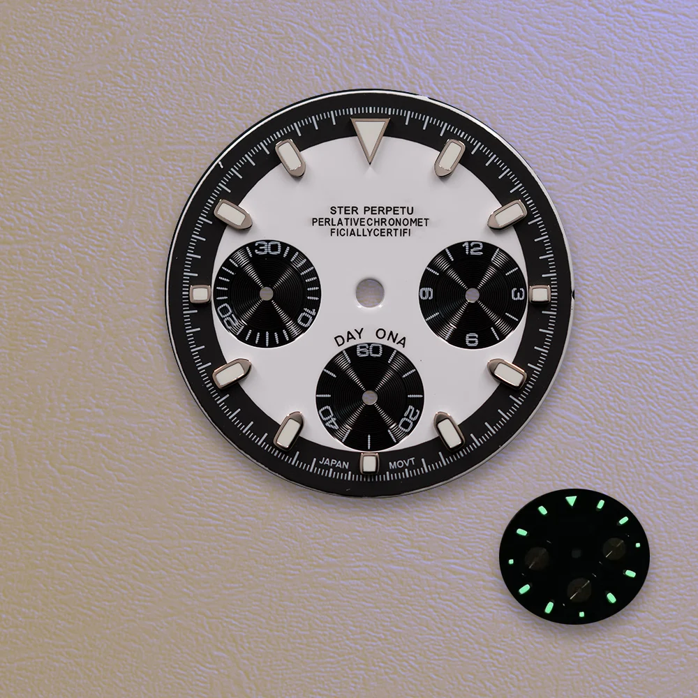  Bestseller 29,5mm S-Logo Panda-Zifferblatt VK63 Zifferblatt Schwarzer Innenkreis Grün Nachleuchtendes Uhrwerk Uhrenmodifikationszubehör – Detail 1