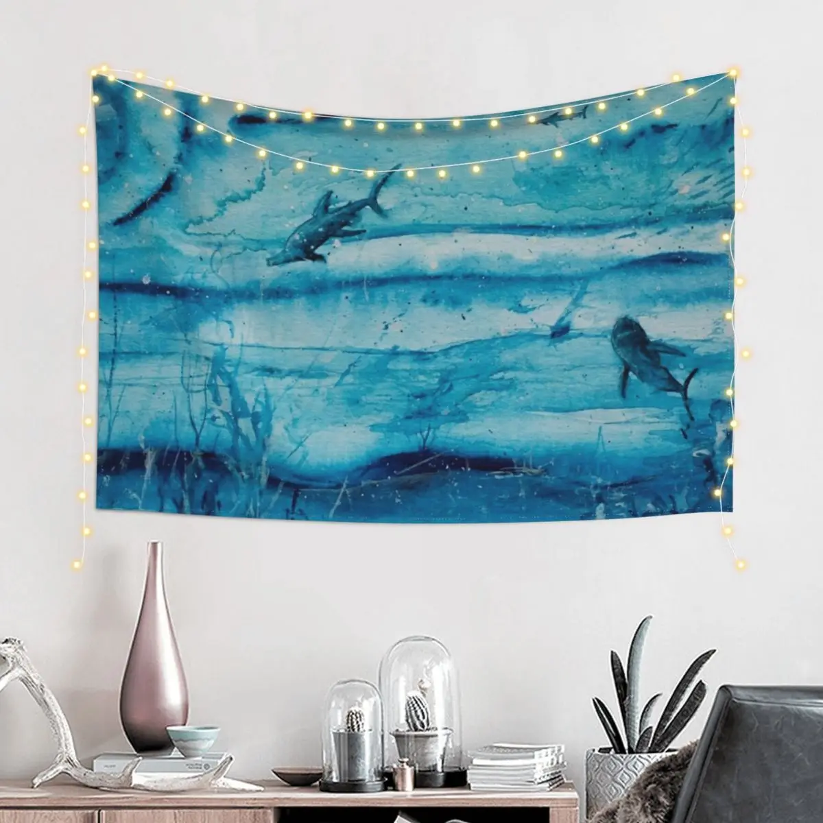 

Sharks in deep Tapestry Bedroom Decoration Wall Decor Cute Room Decor Room Aesthetic Tapestry