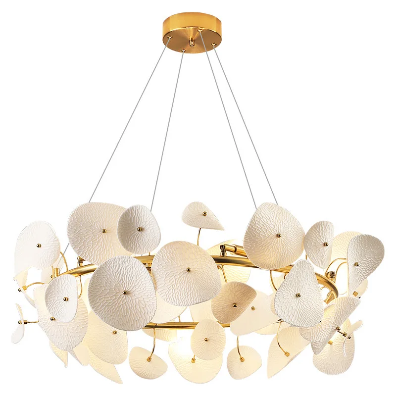 

French cream wind living room chandelier designer creative lotus leaf dining room light luxury high-end art ceramics