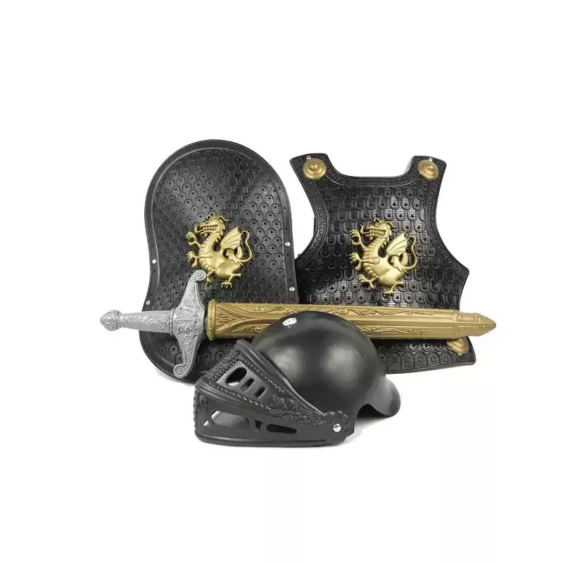 Kids Ancient Roman Knight Armor Toy  Helmet Breastplate Sword Shield Costume Props for Halloween Party Role‑Play Fancy Dress‑Up