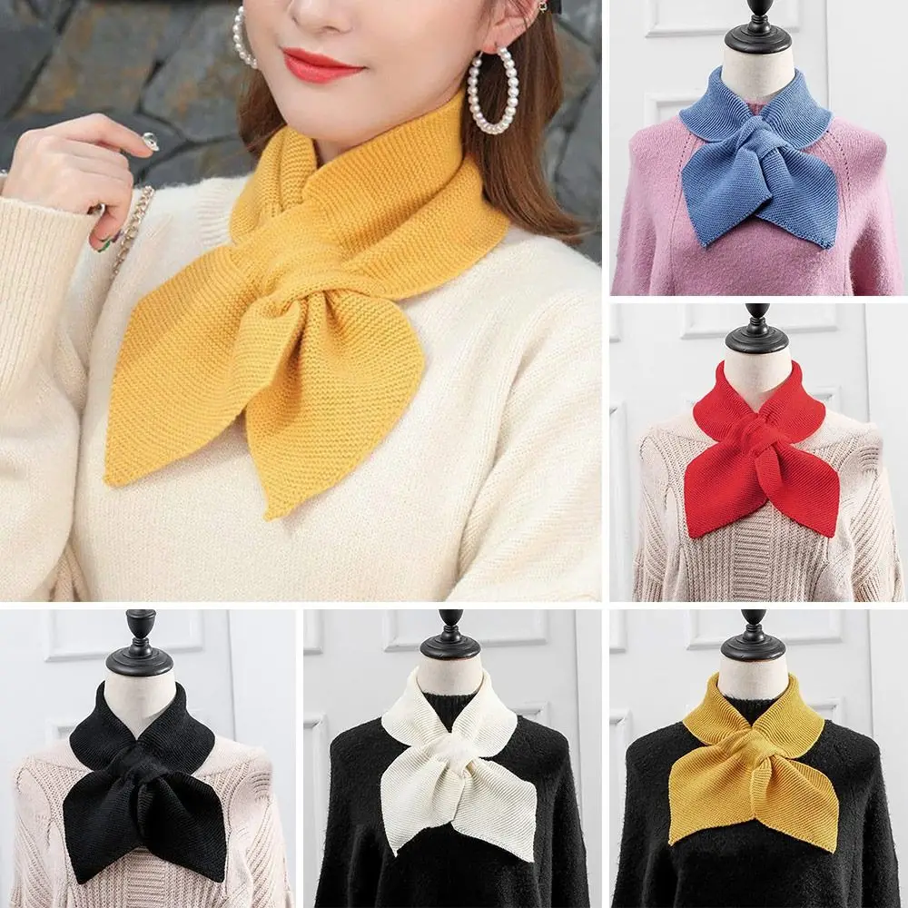 Knitted Cross Scarf Women Warm Casual Turtleneck Neck Warmer Detachable Winter Windproof Scarf Sweater Bowtie