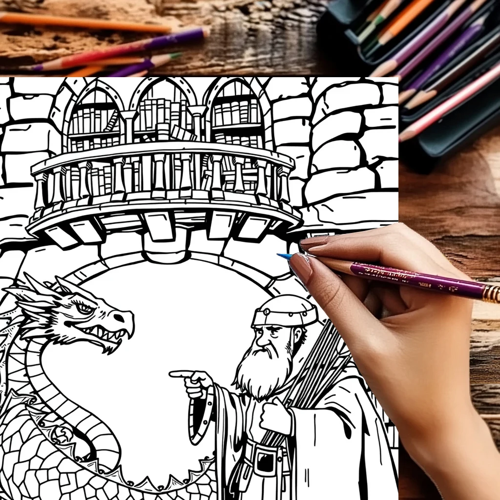 大人のための中世の城の塗り絵 |   28ページの塗り絵、クリスマスや感謝祭のための画材