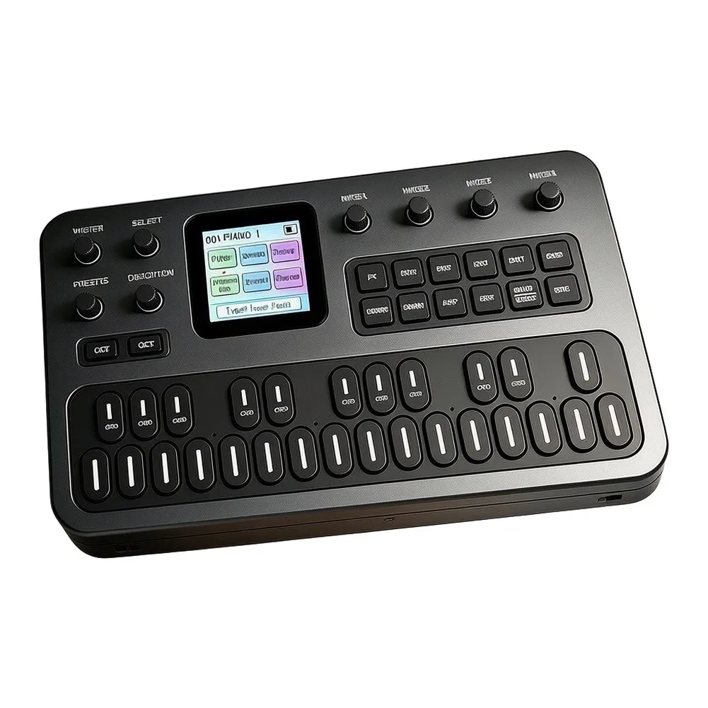 FM-1 Portable FM Synthesizer with 27-Key Silicone Keyboard 12-Voice Polyphony 32 Algorithms USB For MIDI and TFT Display