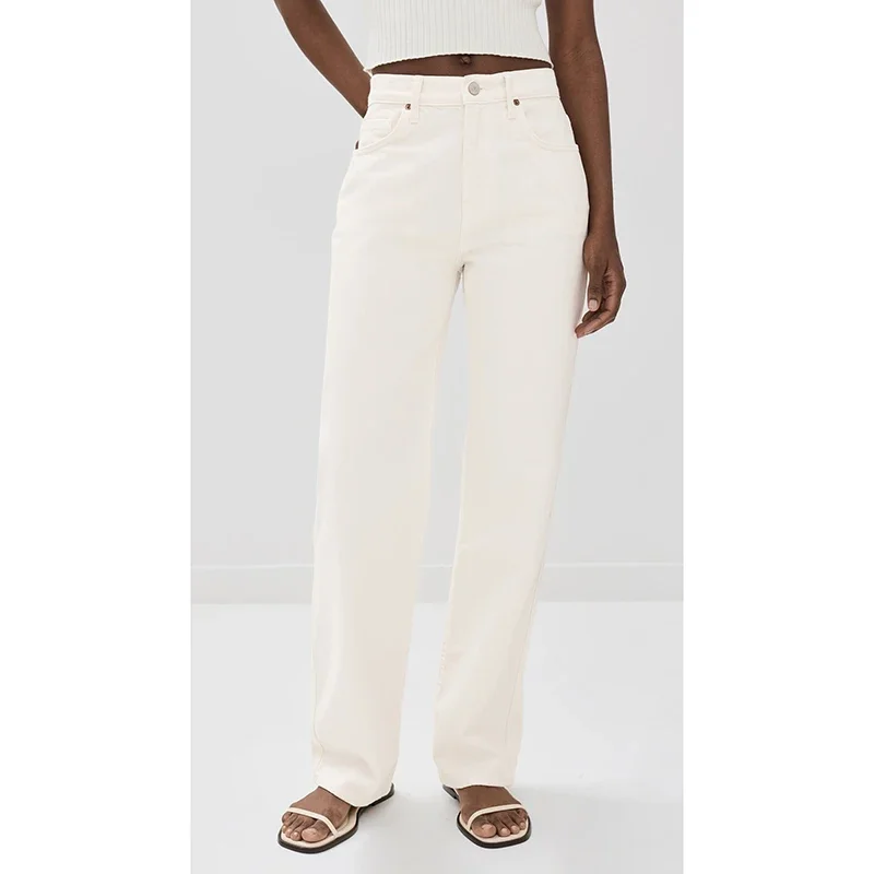 Trendy Fashion Lady Comfortable High Waisted Jeans Girls Thin Stretch Denim Pants Female Solid Color Straight Leg Cheap Trousers
