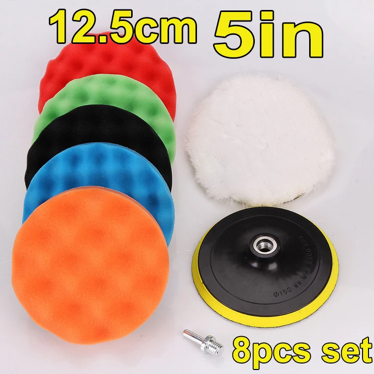 8 Stuks Auto Polijsten Pads Kit 3/4/5/6/7 Inch Schuim Spons Buffer Pad Buffing Disc Set Polijstmachine Polijstmachine Wax Pads 125/150 Mm