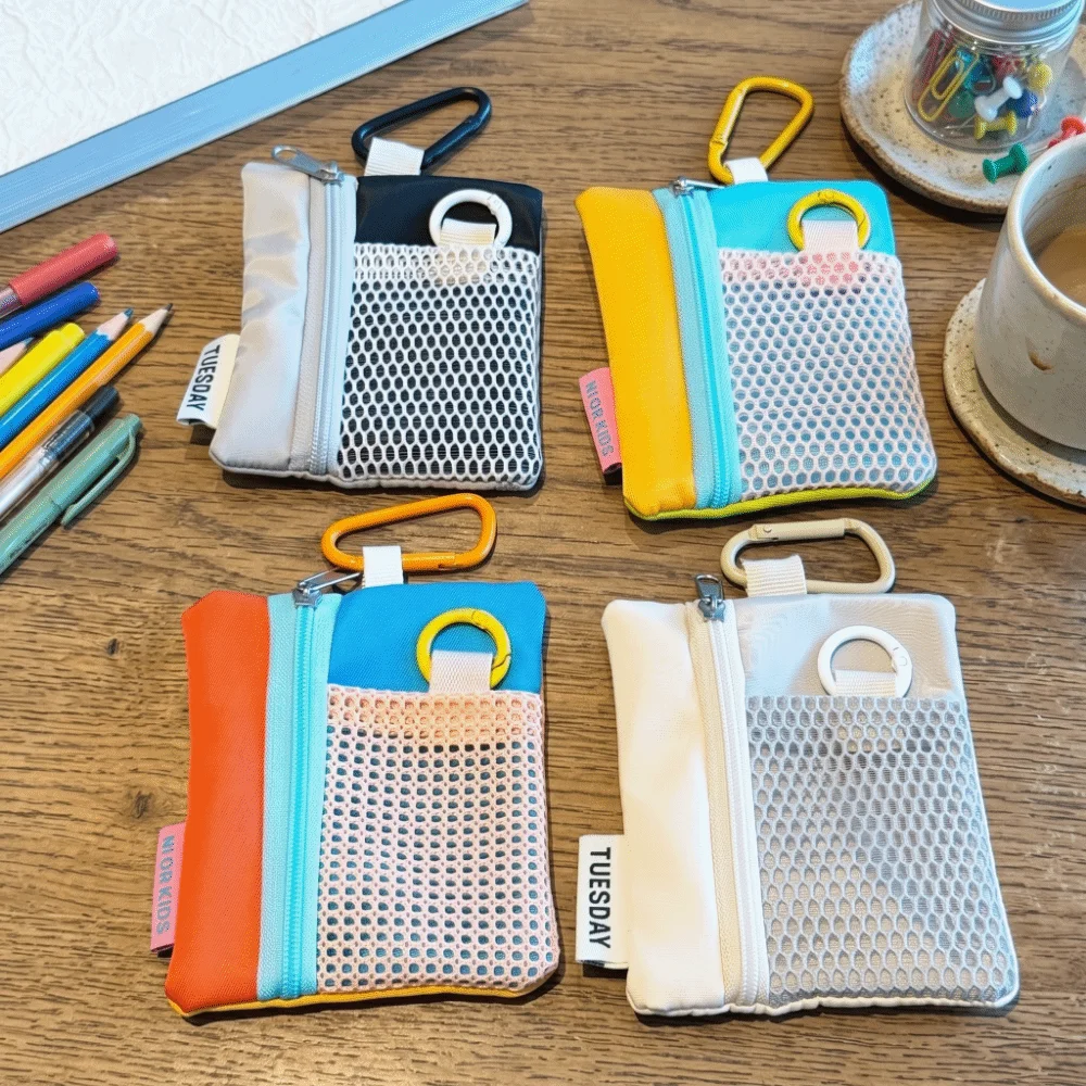 Stylish Zipper Mini Canvas Pouch Minimalist Design Color Block Earphone Bag Lightweight Multi-Function Key Pouch Storage Use