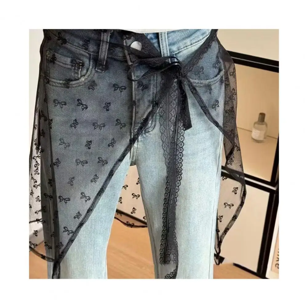 

Spring Summer Korean Ins Blogger Unique Lace Layered Gauze Skirt with Tie Up Girl Stacked Skirt Streetwear Wrap Skirt