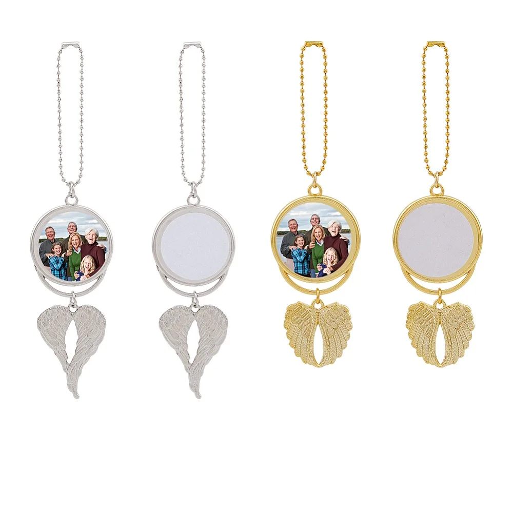 4 Juegos de Colgantes Decorativos Redondos para Coche con Alas de Ángel, en Blanco para Impresión por Transferencia de Calor, 2 Colores, Accesorios para Coche