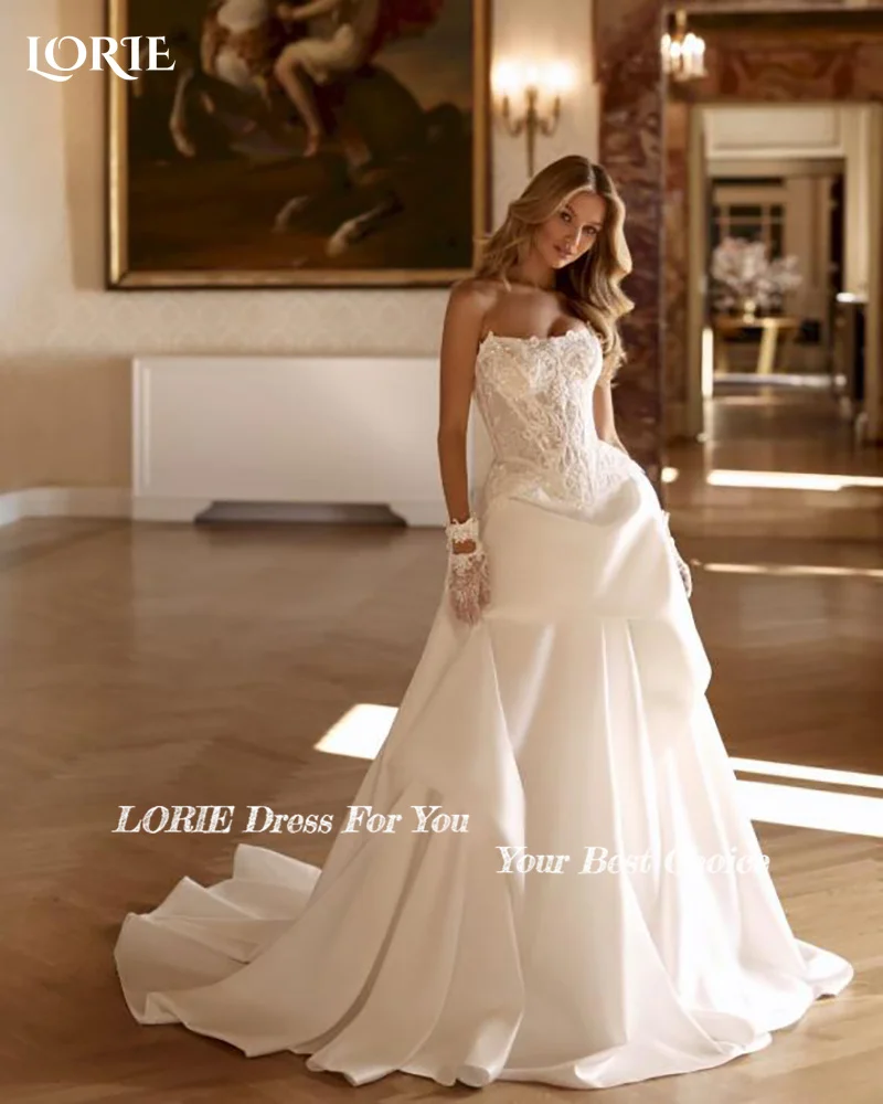 LORIE Vintage 3D Flower Wedding Dresses Applique Puff Strapless A-Line Backless Boho Bridal Gown Customized Party Dresses 2026