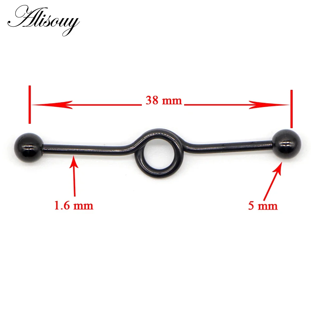 Alisouy 1 PC Punk Stainless steel screw ear bone nail circle shaped 38mm Cartilage nail ear tongue body piercing jewelry